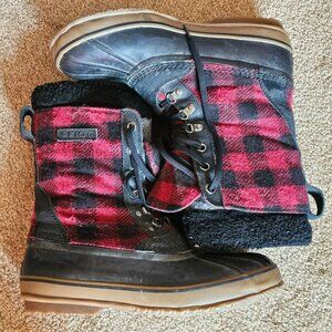 L.L. Bean Mens 10M Duck Boots Red & Black Plaid Wool & Rubber Winter Weatherproo